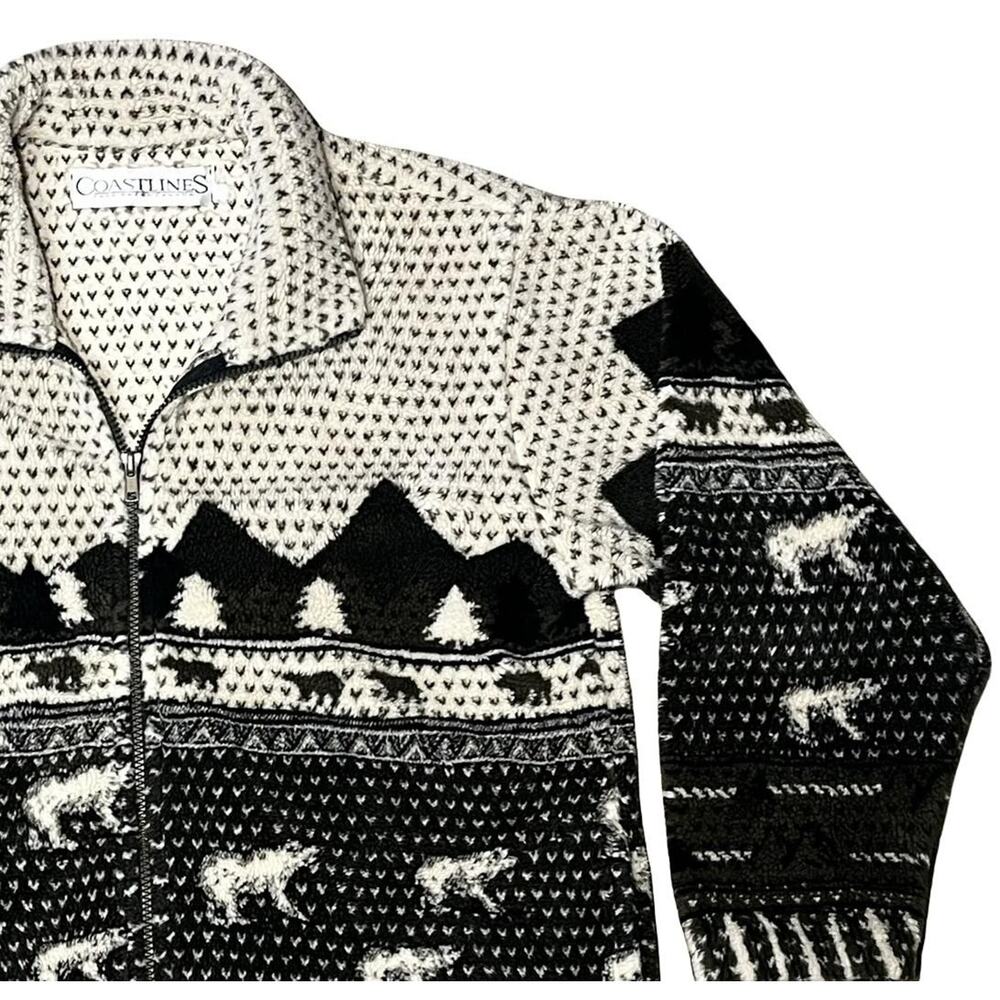 Coastlines‎ Sherpa Fleece Jacket Mens Medium Full Zip Bear Mountain Print